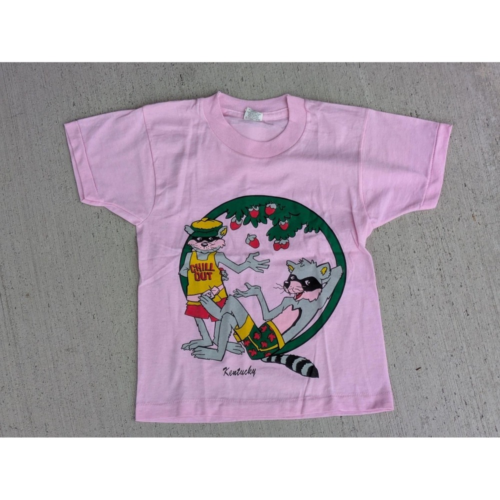 Vintage Screen Stars Shirt Kids 4T Pink Kentucky Raccoon Graphic Tee 80s Rare
